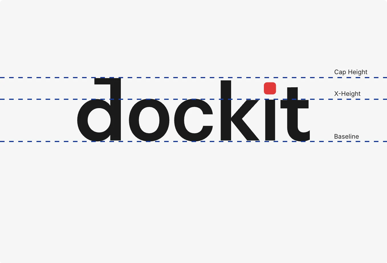 Dockit wordmark shown against cap-height, x-height, and baseline guides