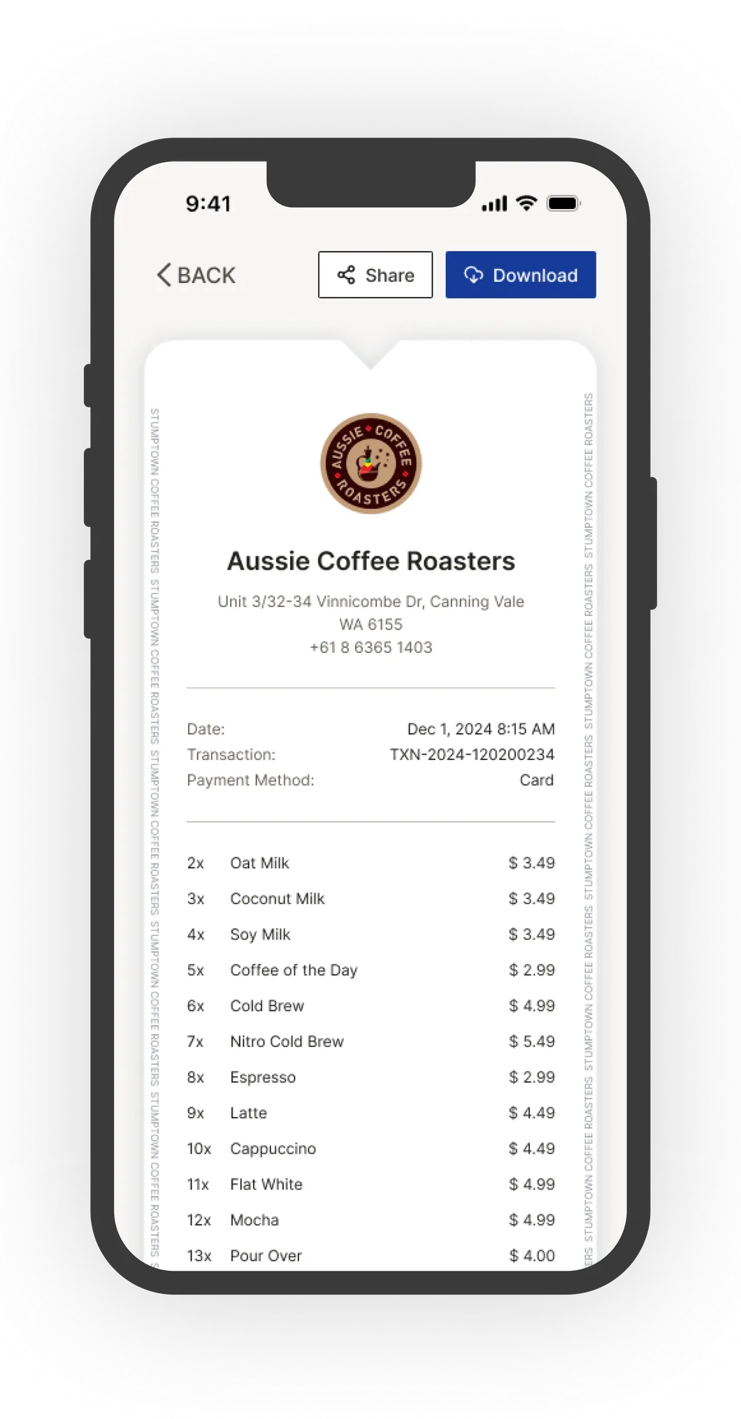 Dockit receipt details screen
